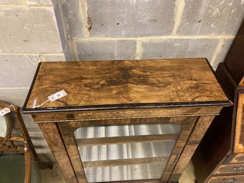 A late Victorian inlaid walnut pier cabinet, width 85cm, depth 31cm, height 109cm